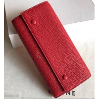 Cheap Celine Grained Leather Large Flap Multifunction Wallet 952145 Red