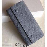 Youthful Celine Grained Leather Large Flap Multifunction Wallet 952145 Light Gray