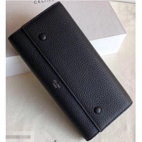 Low Cost Celine Grained Leather Large Flap Multifunction Wallet 952145 Black