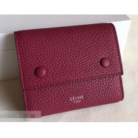 Hot Sell Celine Grained Leather Small Flap Folded Multifunction Wallet 952157 Burgundy