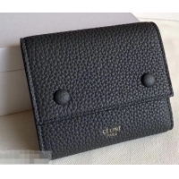 Cheap Celine Grained Leather Small Flap Folded Multifunction Wallet 952157 Black/Gray