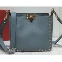 Best Quality Valentino Mini Rockstud Hobo Bag 50029 in Grainy Leather Baby Blue