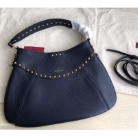 Well Crafted Valentino Rockstud Shoulder Bag with Removable Strap 0118 Dark Blue 2019