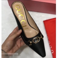 Faux Gucci Heel 5.5cm Zumi Leather Slides 577053 Black 2019