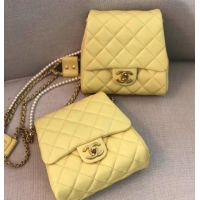 Luxury Chanel Lambskin with Imitation Pearls Side Pack Bag AS0614 Yellow 2019