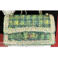 Good Quality Chanel Tweed Braided Classic Flap Medium Bag AS0668 Light Green 2019