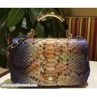 Well Crafted Chanel Python Carry Chic Top Handle Flap Shoulder Bag A93752 Blue/Brown