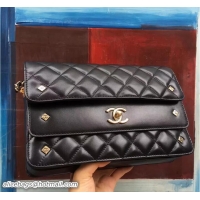 Sophisticated Chanel Calfksin Leather Double Flap Closure Quilting Large Bag Black C62302