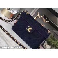 Charming Chanel Denim Vintage Box Cosmetic Large Bag Blue 90320