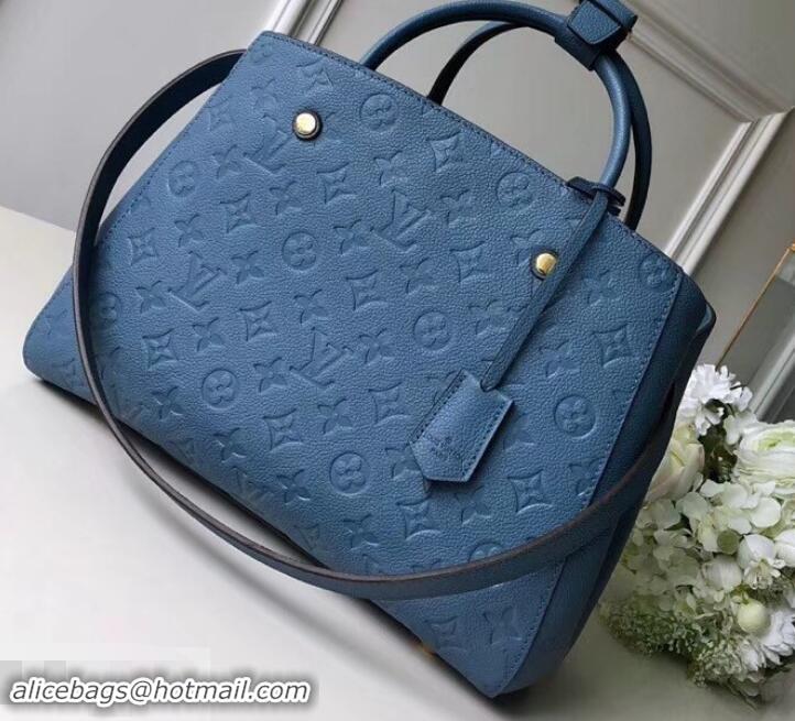Good Product Louis Vuitton Monogram Empreinte Leather Montaigne MM Bag M43660 Bleu Jean