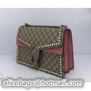 Sophisticated Gucci Crystal GG Supreme Canvas Dionysus Medium Shoulder Bag 403348/400235 Pink