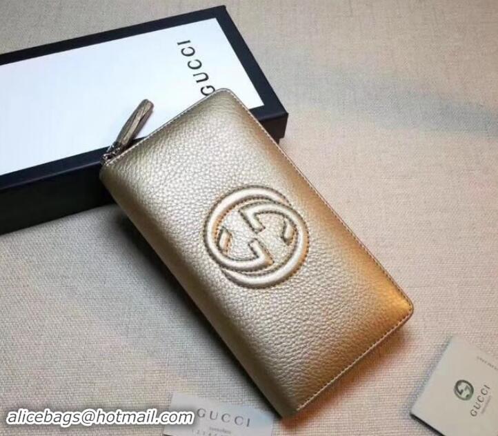 Top Quality GUCCI SOHO WALLET 308004 IN GRAINED LEATHER metallic gold