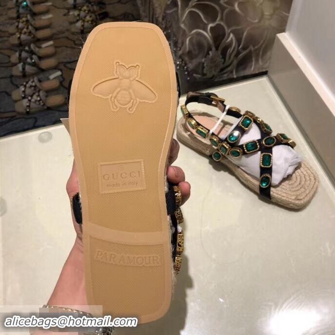 Grade Discount Gucci Grosgrain Espadrilles Sandals with Crystals 573024 Green 2019