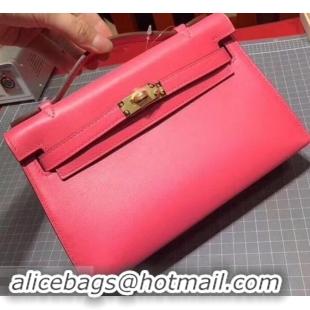 Low Cost Hermes Kelly 22 Clutch Bag In Original Swift Leather 601011 Fuchsia