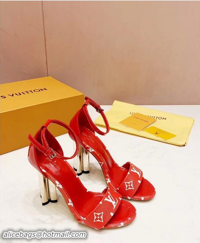 Top Design Louis Vuitton Heel 10cm Silhouette Sandals Monogram Canvas LV94916 Red 2019