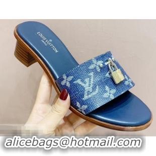 Discount Louis Vuitton Heel 4.5cm Lock It Mules LV94292 Monogram Denim 2019