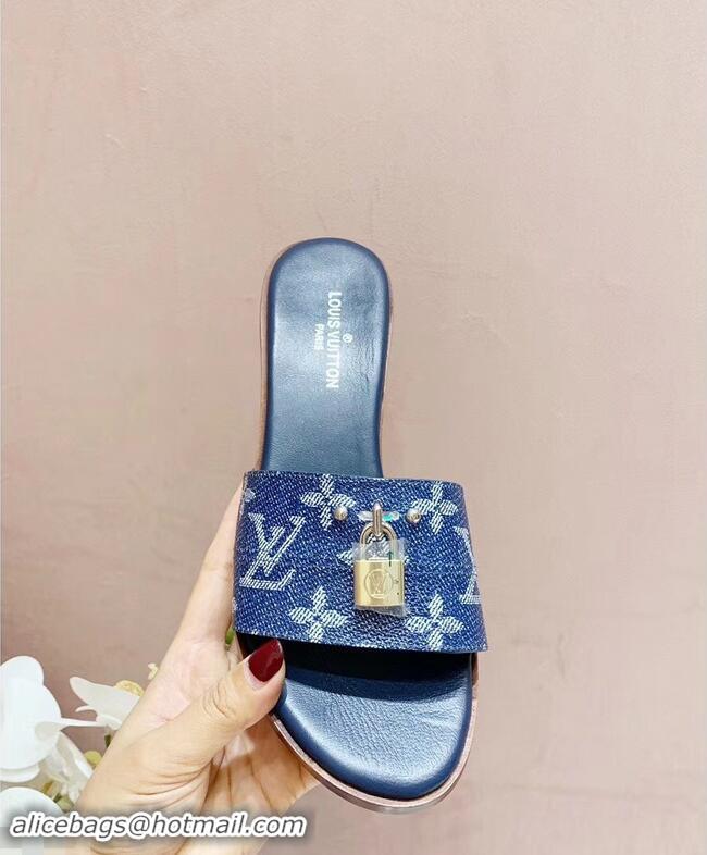 Discount Louis Vuitton Heel 4.5cm Lock It Mules LV94292 Monogram Denim 2019