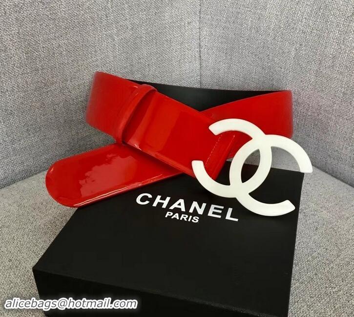 Duplicate Chanel Width 5.3cm Patent Leather Belt Red with White CC Logo 550104