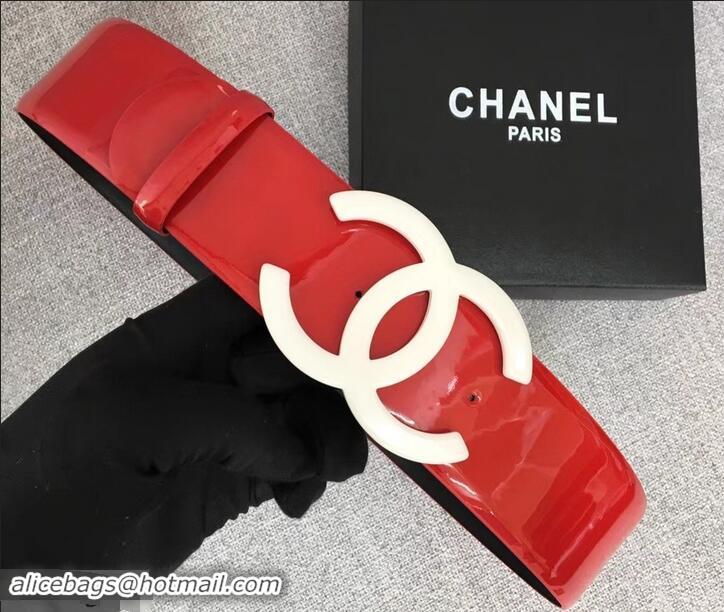 Duplicate Chanel Width 5.3cm Patent Leather Belt Red with White CC Logo 550104
