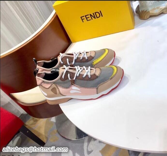 Promotional Fendi Zig-Zag Stitching Technical Mesh Low-Top Women's/Men's Sneakers F91608  Beige 2019
