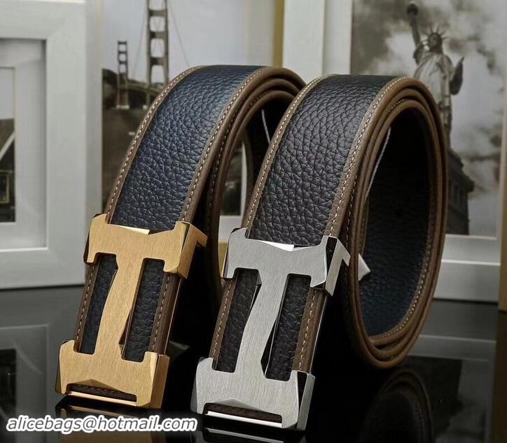 Discount Hermes Width 3.8cm Calfskin Leather Belts 619011 Black/Silver