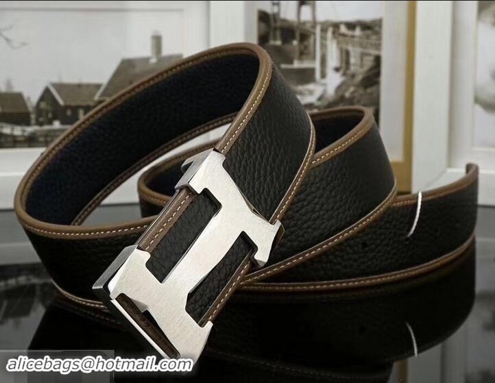 Discount Hermes Width 3.8cm Calfskin Leather Belts 619011 Black/Silver