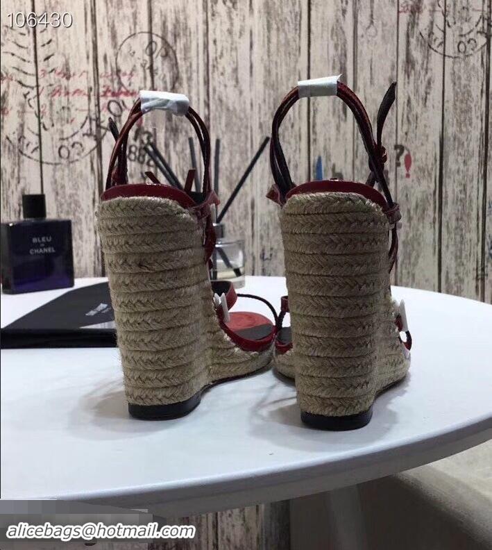 Cheap Saint Laurent Heel 10.5cm Cassandra Wedge Espadrilles Sandals Y93618 Patent Red With YSL Logo 2019