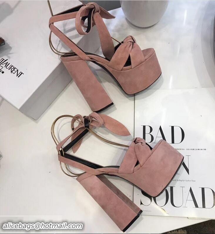 Imitation Saint Laurent Paige Platform Sandals Y96304 Suede Pink 2019
