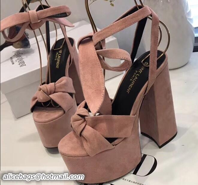 Imitation Saint Laurent Paige Platform Sandals Y96304 Suede Pink 2019