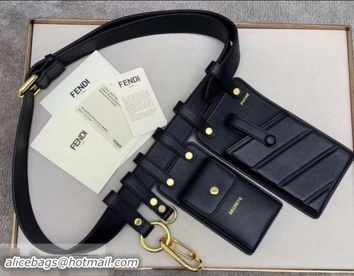 Sumptuous Fendi Multi-accessory Leather Belt Bag 931055 Black