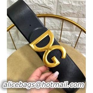 Best Price Dolce & Gabbana Width 7cm Belt Black with Gold Logo 602356