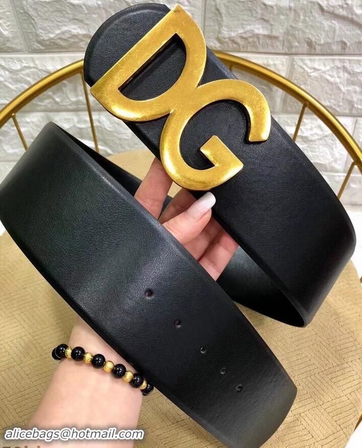 Best Price Dolce & Gabbana Width 7cm Belt Black with Gold Logo 602356
