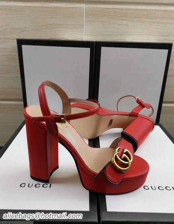 Promotional Gucci Heel 11cm Platform 2.5cm Sandals with Double G 573021 Red 2019