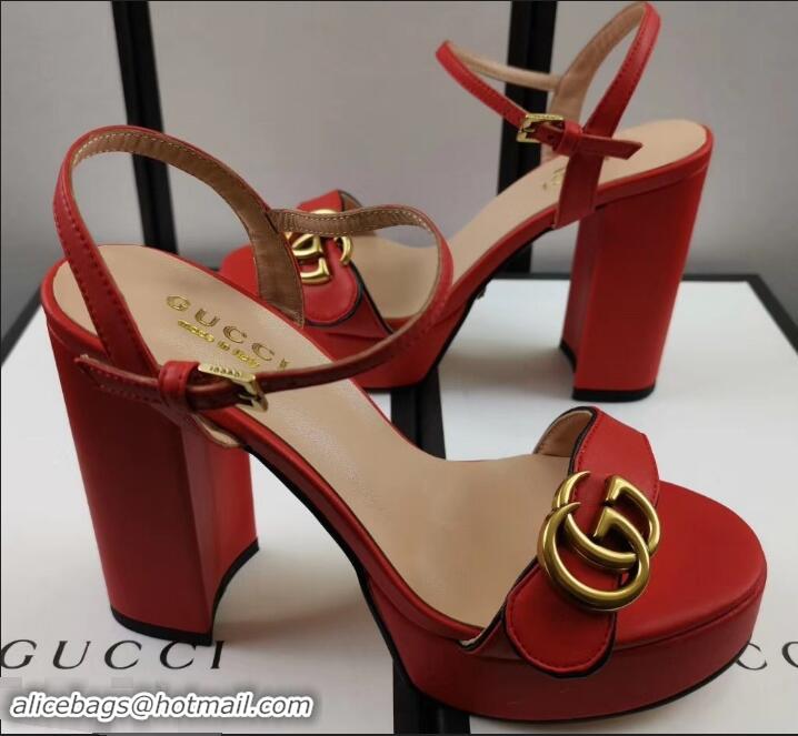 Promotional Gucci Heel 11cm Platform 2.5cm Sandals with Double G 573021 Red 2019
