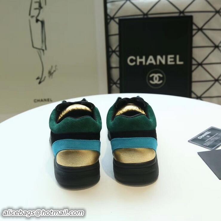 Trendy Design Chanel Suede Calfskin Sneakers G34360 Fabric Black/Gold/Turquoise 2019