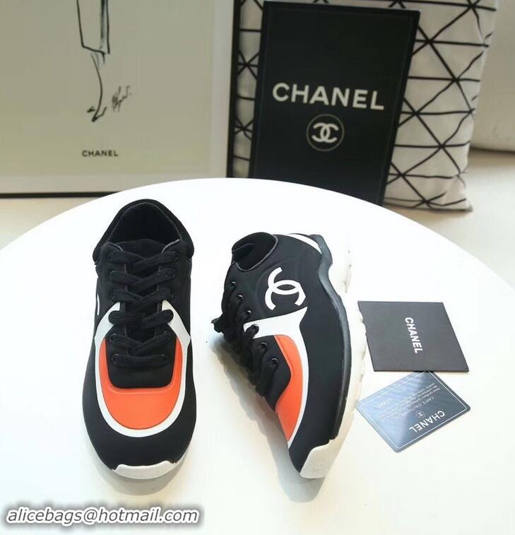 Chic Reproduction Chanel Lycra Sneakers G34765 Black/Orange 2019