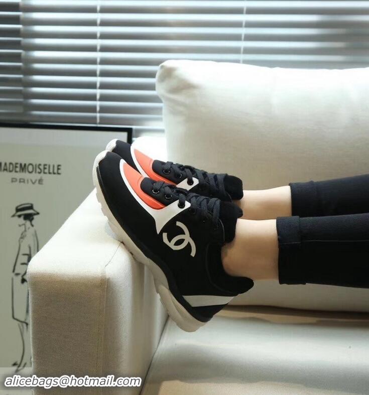 Chic Reproduction Chanel Lycra Sneakers G34765 Black/Orange 2019
