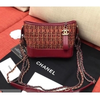 Classic Practical Chanel Tweed/Calfskin Gabrielle Small/Medium Hobo Bag A91810/A93824 Date Red