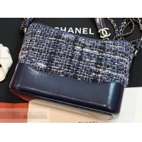 Pretty Style Chanel Tweed/Calfskin Gabrielle Small/Medium Hobo Bag A91810/A93824 Navy Blue