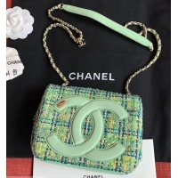 Good Quality Chanel CC Logo Coco Flap Bag AS0321 Tweed Light Green 2019