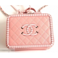 Chic Reproduction Chanel Striped Grained CC Filigree Vanity Case Medium Bag A93343 Pink 2019