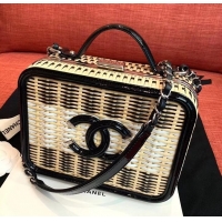 Promotional Chanel Rattan/Patent Calfskin CC Filigree Vanity Case Medium Bag A93343 2019