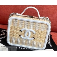 Popular Style Chanel Rattan/Patent Calfskin CC Filigree Vanity Case Medium Bag A93343 White 2019