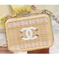 Imitation Chanel Rattan/Patent Calfskin CC Filigree Vanity Case Medium Bag A93343 Gold 2019