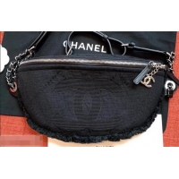 Durable Chanel Mixed Fibers Large Waist Bag AS0315 Black 2019