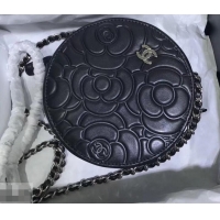 Elegant Chanel Camellia Round Evening Bag AS06414 Black 2019