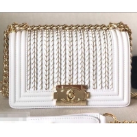Good Quality Chanel Embroidered Boy Small Flap Bag AS06214 White 2019