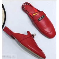 Low Price Hermes Calfskin Oz Mules With Palladium-Plated Kelly Buckle H922607 Red