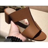 Newest Hermes Heel 5cm Ostia Sandals H94207 Brown 2019