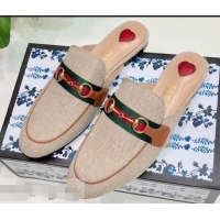 Hot Sell Gucci Web with Horsebit Princetown Canvas Slipper C96332 Beige/Brown 2019